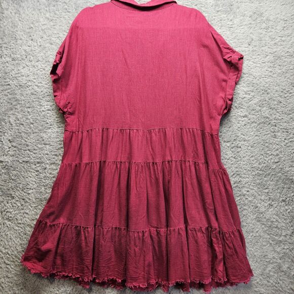 Umgee Pink Fushia Dress Collared Womens Size XL Linen Cotton Casual Knee Length - Picture 8 of 8